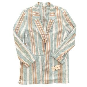 Nanette Lepore Linen Blend Long Sleeve Striped Open Front Blazer Sz Medium NWT